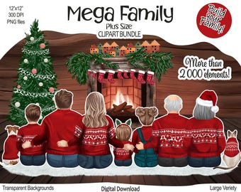 Christmas Family Clipart Bundle: DIY Portrait PNG Files (Digital Download)