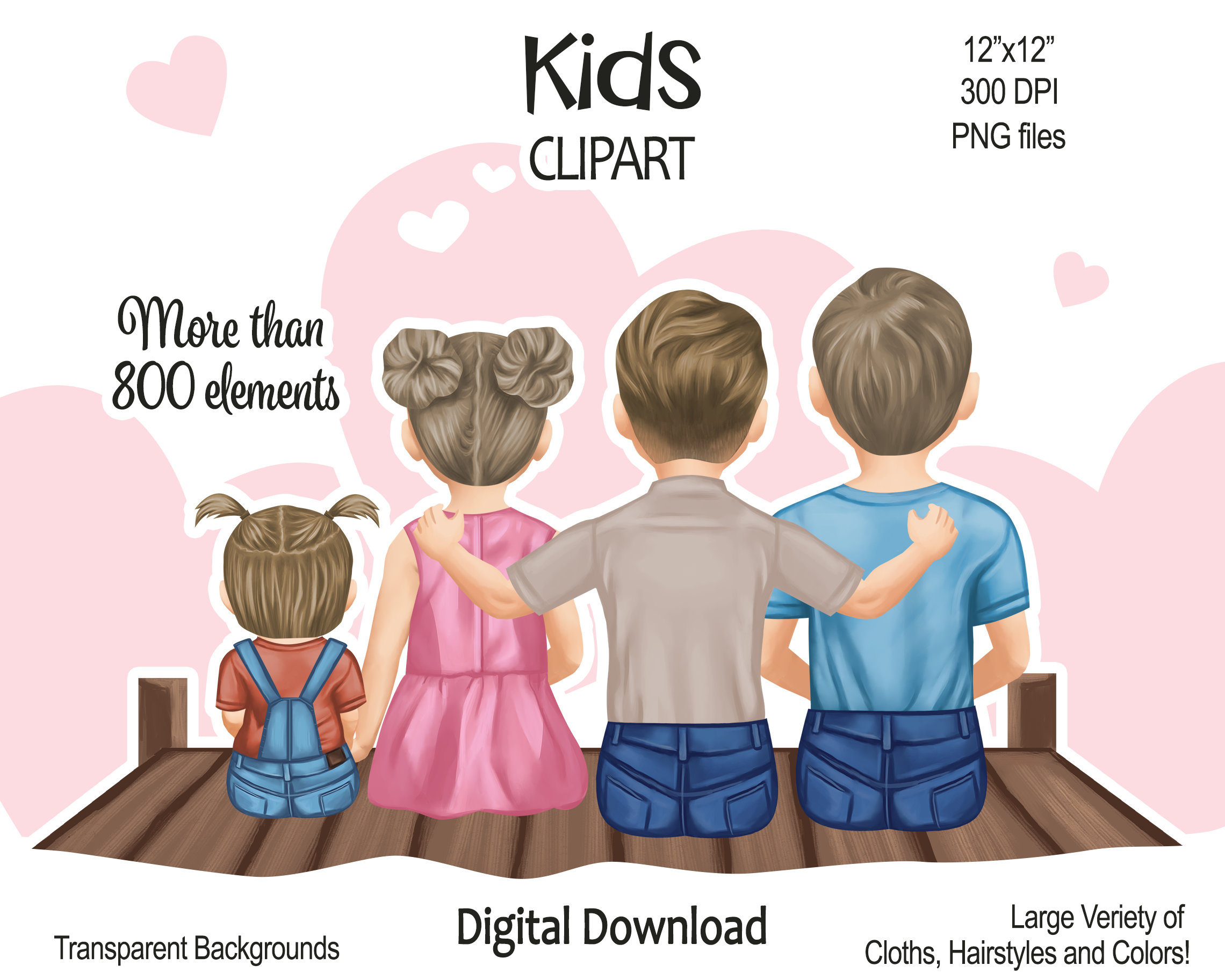 Kids Clipart Bundle: Family Portrait PNG Files (digital Download) - Etsy, image size:2280x1824