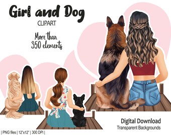 Dog Mom Clipart | Customizable Girl and Dog Breeds PNG (Digital Download)