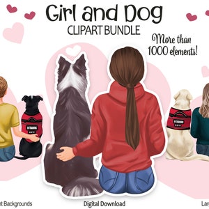 Best Friends Girl and Service Dog Clipart | Slim, Curvy and Plus Size | PNG files | Therapy, In Training, Service Dog Vests, Assistance