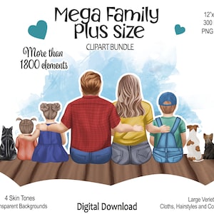 Family Clipart Bundle: Mom, Dad, Kids, Dog and Cat Best Friends | PNG files | Family Portrait - brother, sister, fathers day, mothersday DIY