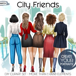 Clipart Femme formelle | Créateur de portraits de femme tendance, clipart élégants meilleurs amis, vue arrière, personnalisé | Bricolage professionnel
