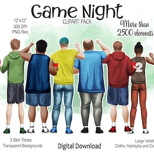 Paquete de imágenes prediseñadas para la noche de juegos de mejores amigos / Retrato de grandes amigos y familiares, regalos personalizados para cumpleaños / Béisbol, baloncesto, fútbol