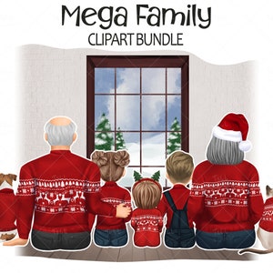 Christmas Grandparents Clipart Bundle: Grandma, Grandpa, Kids, Dogs, Cats | PNG files | Family Portrait -  DIY gift for grandparents