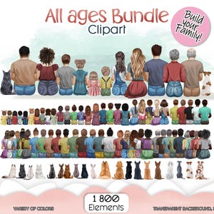 Mega Familie Clipart Bundle | Alle Altersgruppen | Babys, Kinder, Jugendliche, Erwachsene, Senioren | Frisuren & Outfits für individuelle Familien Porträts Geschenke | Zum Selbermachen
