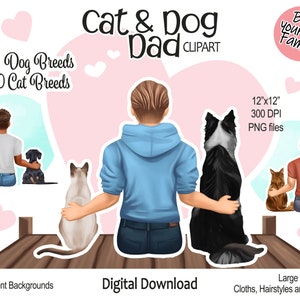 Father's day - Cat dad and Dog dad Clipart | PNG files| Family | Portrait Creator DIY suitable for dog and cat lover gifts