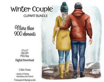 Winter Couple Clipart Bundle | PNG files | Christmas Family Portrait, couple gifts DIY |