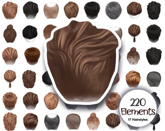Man's Hairstyle Clipart: Curly, Shaved, Manbun, Natural Hair (PNG Files, Commercial License)