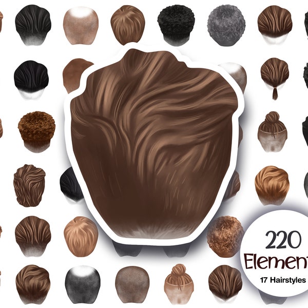 Hair Clipart / Archivos PNG / Peinados de hombre, Cabello rizado y afeitado, Calvo, Manbun Hairsyle Clipart, Clipart de cabello natural/ Licencia comercial