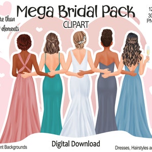 Brautjungfer Mega Clipart Paket | PNG-Dateien | Brautjungfer und Trauzeugin Antrag, Geschenke und Brautparty DIY, Hochzeit Clipart