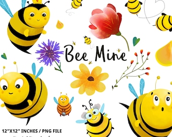 Bee Clipart - 16 Spring PNG files | A set of cute bee and wild flower clipart