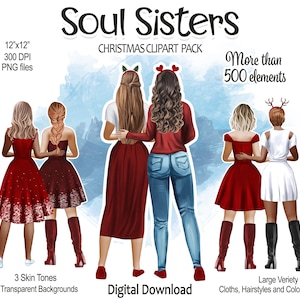 Pack de cliparts Noël Best Friends | Fichiers PNG | Cadeau de Noël personnalisé pour meilleure amie, sœur, collègue, colocataire DIY