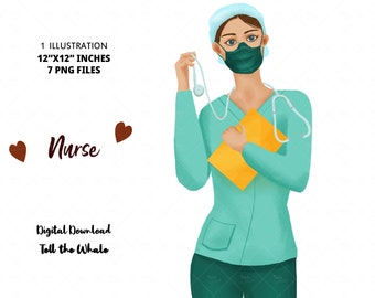 Nurse Clipart | Nurse PNG 7 files |  Hair and skin variations suitable for nurse grad gift | Black Girl Clipart