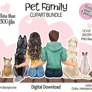 Mom, Dad, Dog, and Cat Clipart Bundle | Best Friends | PNG files | Pet Family Portrait - Labrador, Husky, Corgi, fathers day, mothersday DIY