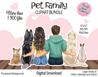 Pet Family Clipart Bundle Mom Dad Dog Cat | Pet Family Portrait Creator | Dog Lover Gift PNG | Custom Family Portrait