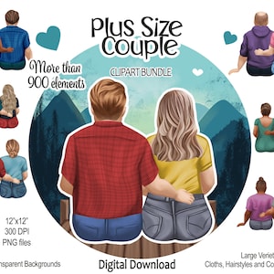 Plus Size Couple | Family Clipart Bundle | PNG files | Family Portrait - couple, brother, sister, fathers day, mothersday DIY
