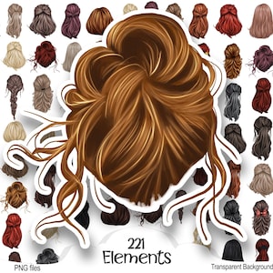 Clipart vrouwelijk haar | PNG-bestanden | Dameskapsels, natuurlijke haarkleuren voor familie- en vriendenportretten | Achteraanzicht Direct downloaden | Doe-het-zelf