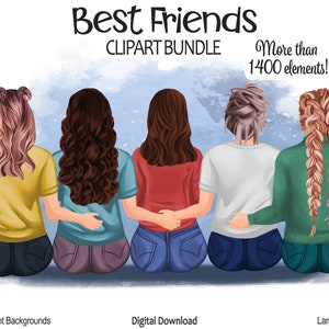 Best Friends Clipart Bundle: Slim, Curvy and Plus Size | PNG files | New Year's Eve, Personalized Best Friends Gift, DIY