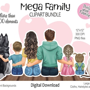 Family Clipart Bundle: Mom, Dad, Kids, Dog and Cat Best Friends PNG files Family Portrait brother, sister, fathers day, mothersday DIY zdjęcie 1