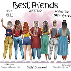 Pacote de clipart de melhores amigos | PNG | Retrato de grandes amigos, família e colega de quarto, presente personalizado para aniversário, natal ou dia dos namorados DIY