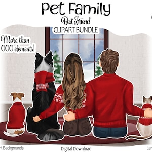 Christmas Mom, Dad, Dog, Cat Clipart Bundle | PNG files | Best Friends | Pet Family Portrait - Labrador, Husky, Corgi, Christmas gift DIY