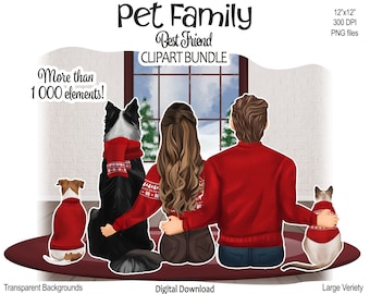 Christmas Family Pet Portrait Clipart Bundle (PNG Files) (Digital Download)