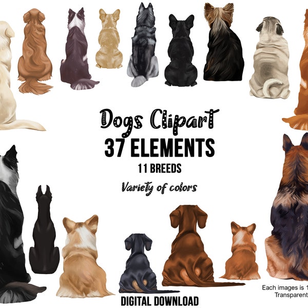 Dog Best Friend Clipart | PNG files | 11 Dog Breeds suitable for custom dog mom, dog lover gift design | Goldren Retriever, Yorkie, Labrador