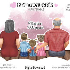 Grandparents Clipart Bundle: Grandma, Grandpa, Kids | PNG files | Family Portrait -  DIY gift for grandparents, grandmother, grandfather