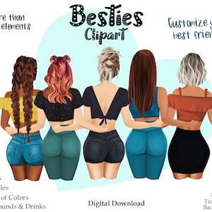 Clipart de melhores amigos, arquivos PNG, ilustração de moda DIY, uso comercial gratuito, clipart de família, vários besties personalizáveis