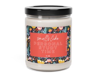 May include: A 9 oz candle with a floral design and the text "smells like PERSONAL STUDY TIME" on the label.