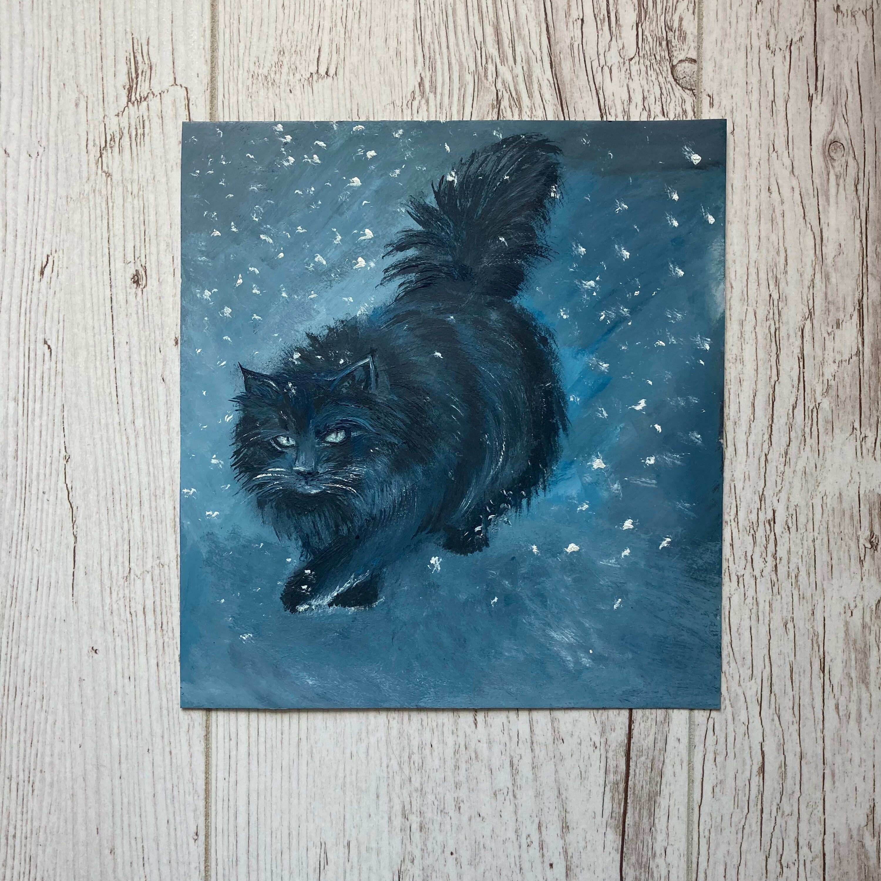 Cat Painting Original Art Gouache Painting Black Cat Etsy