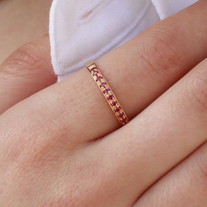 Half eternity Ruby ring - Gold or Sterling Silver - gold stacking rings - gold bands - Silver stacking rings - Pink gemstone