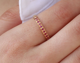 Halve eeuwigheid Ruby ring - Goud of Sterling Zilver - gouden stapelringen - gouden banden - Zilveren stapelringen - Roze edelsteen