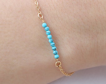 Turquoise Bracelet, Turquoise Jewelry, Dainty Turquoise Bracelet - Genuine Turquoise Bracelet, Delicate Layering Bracelet, Mothers Gift