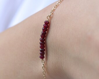 Garnet Bracelet, Garnet Jewelry, Dainty Garnet Bracelet - Genuine Garnet Bracelet, Delicate Layering Bracelet