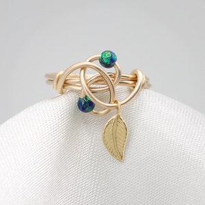Atlantic Opal Weaved ring, Charm ring, Feather ring, Handmade ring, Opal ring, wire wrapped ring