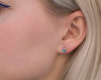 Blue Opal earrings - Blue Stud Earrings - Gold plated - Dainty Jewelry - Rose gold Stud - Gift For Her