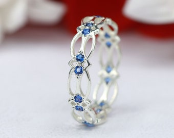 Sterling Silber Keltischer Ring - Eternity Ring - Blauer Saphir Ring
