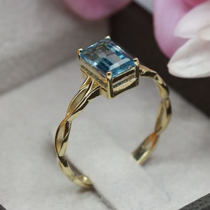 Celtic Blue topaz Ring - December Birthstone - Gold Ring - Gemstone Ring - celtic symbol Ring - Ring - Rectangle Ring - Blue Ring