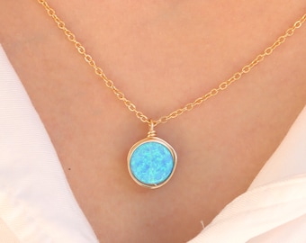 Blue Opal Necklace, Gemstone Necklace, Opal necklace, gold filled necklace, October Stone necklace, birthday gift for her