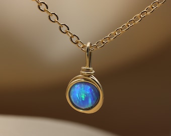 Blue Opal Necklace, dainty opal necklace, gold necklace, dainty necklace, birthday gift for her