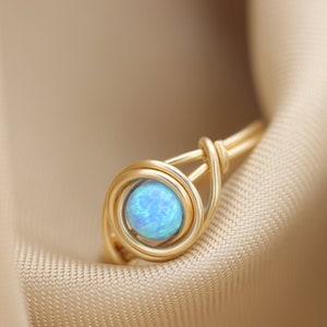 Blue opal Knot ring, Handmade ring, opal ring, wire wrapped ring