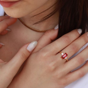 Ruby ring - baguette cut - july birthstone - Art deco ring - 14Kgold ring-Stacking ring - anniversary ring - women ruby jewelry - vintage