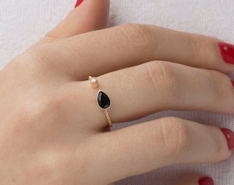 Anillo abierto, Anillo de ónix negro, Anillo de ónix, Anillo ajustable, Anillo texturizado, Anillo de piedra negra, Anillo de piedra preciosa negra