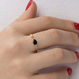 Open ring, Black onyx ring, Onyx ring, Adjustable ring, Textured ring, Black stone ring, Black gemstone ring