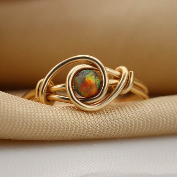 Colorful Opal knot ring, Multi Color ring, Rainbow ring, Handmade ring, opal ring, wire wrapped ring