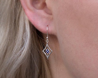 Sterling silver Celtic knot - Celtic earring - Blue Sapphire dangle earrings - unique earrings - French hook - Geometric