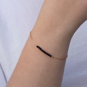 Schwarzes Onyx Armband, Onyx Armband, Dünnes Armband, Perlen armbänder, Onyx Schmuck