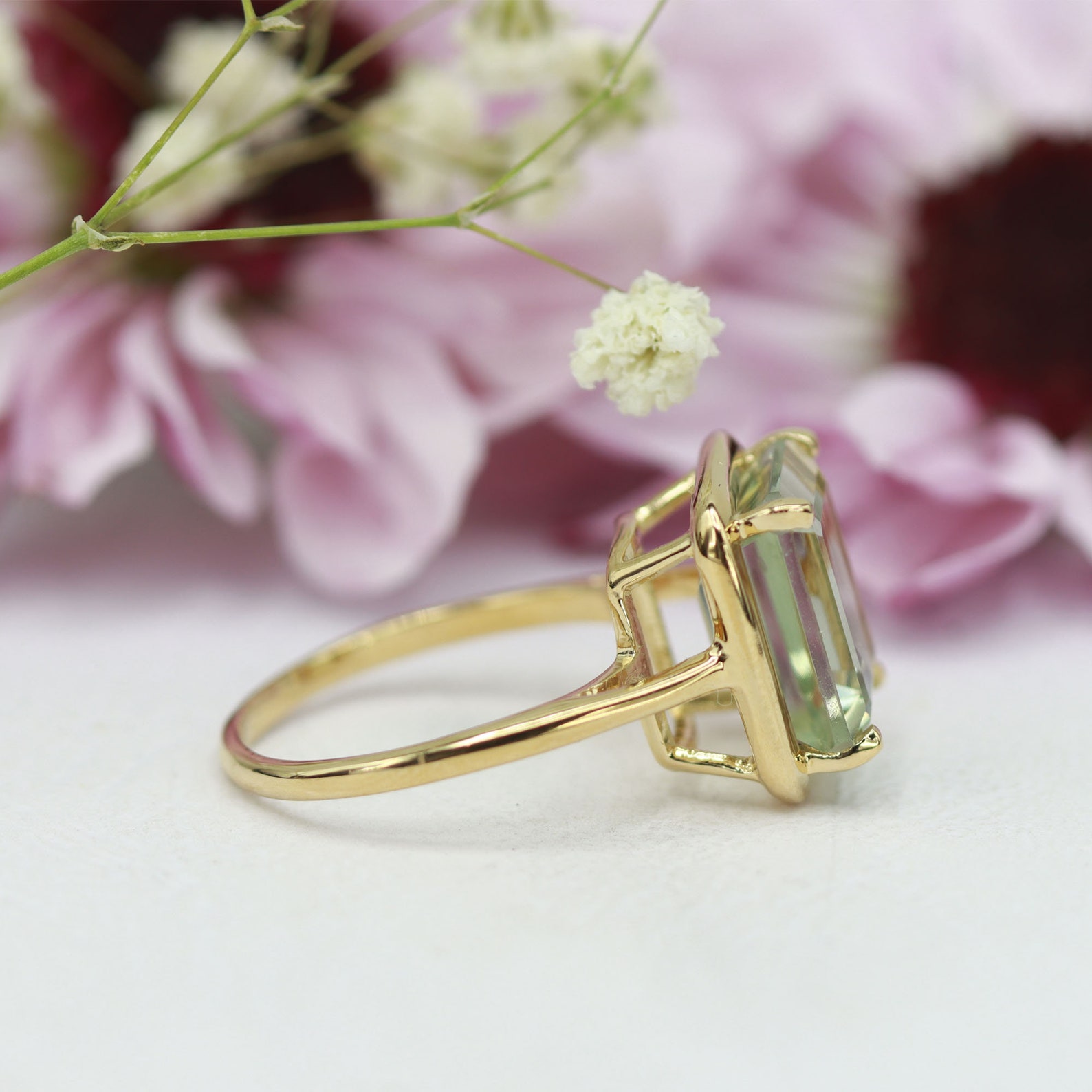 February Rings Green Amethyst Ring - February Birthstone - Gold Ring - Gemstone ...