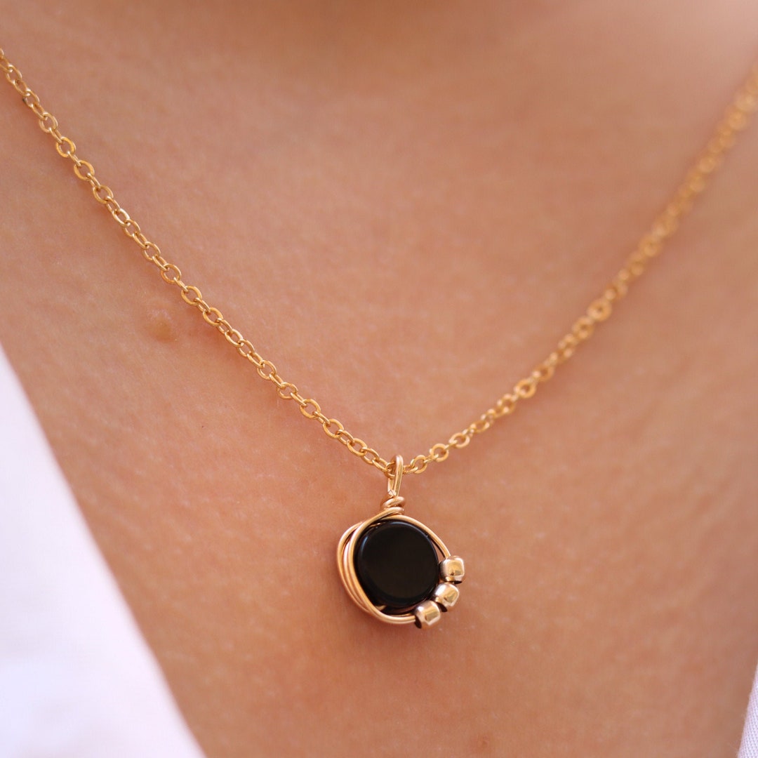 Black Onyx and Gold Bead Necklace , Handmade Necklace , Onyx Necklace ...